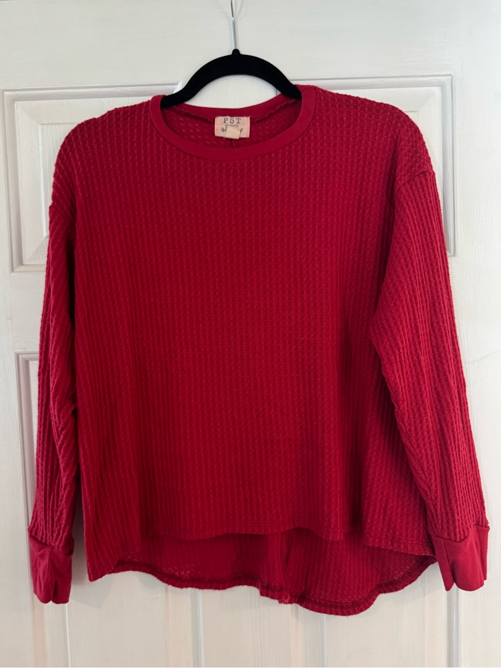 Project Social T Red Waffle-Knit Long Sleeve Tee